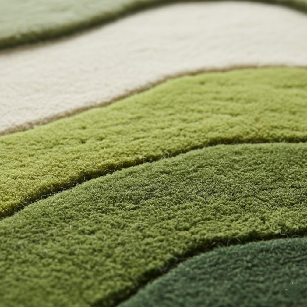 Green Abstract Wave Area Rug, Tufted, Multi-Shade Living Room and Dining Room Carpet (8' x 10' Feet)