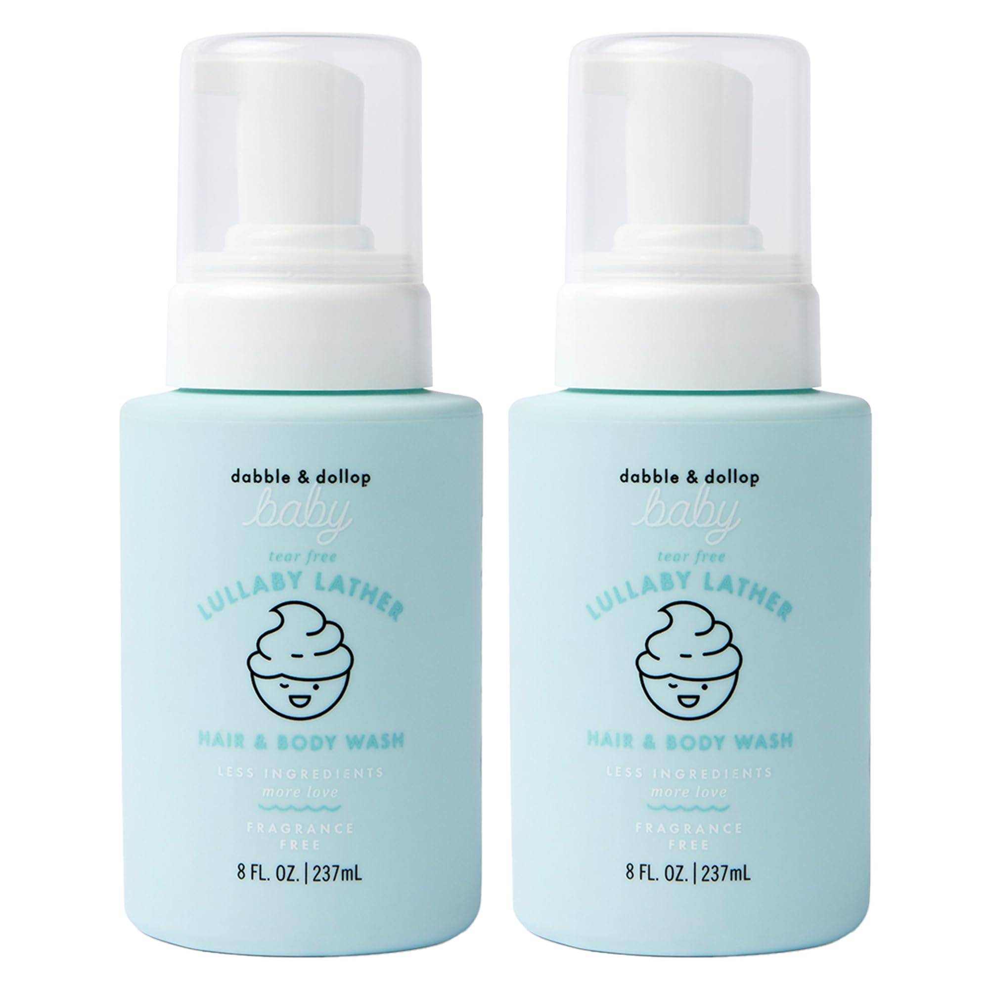 Baby Lullaby Lather™ Hair & Body Wash – Tear-Free, Fragrance-Free Cleanser, Gentle Foaming Wash for Sensitive Baby Skin, pH-Balanced (2-Pack, 8 oz Each)
