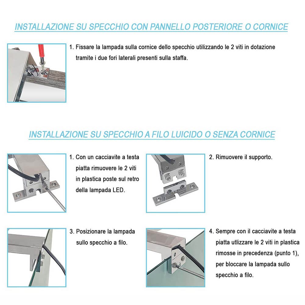 Inbagno Specchio Bagno 60x70 cm con LED 6000K Reversibile Rettangolare A Filo Lucido, Lampada Cromata, Installazione Verticale o Orizzontale, IP44