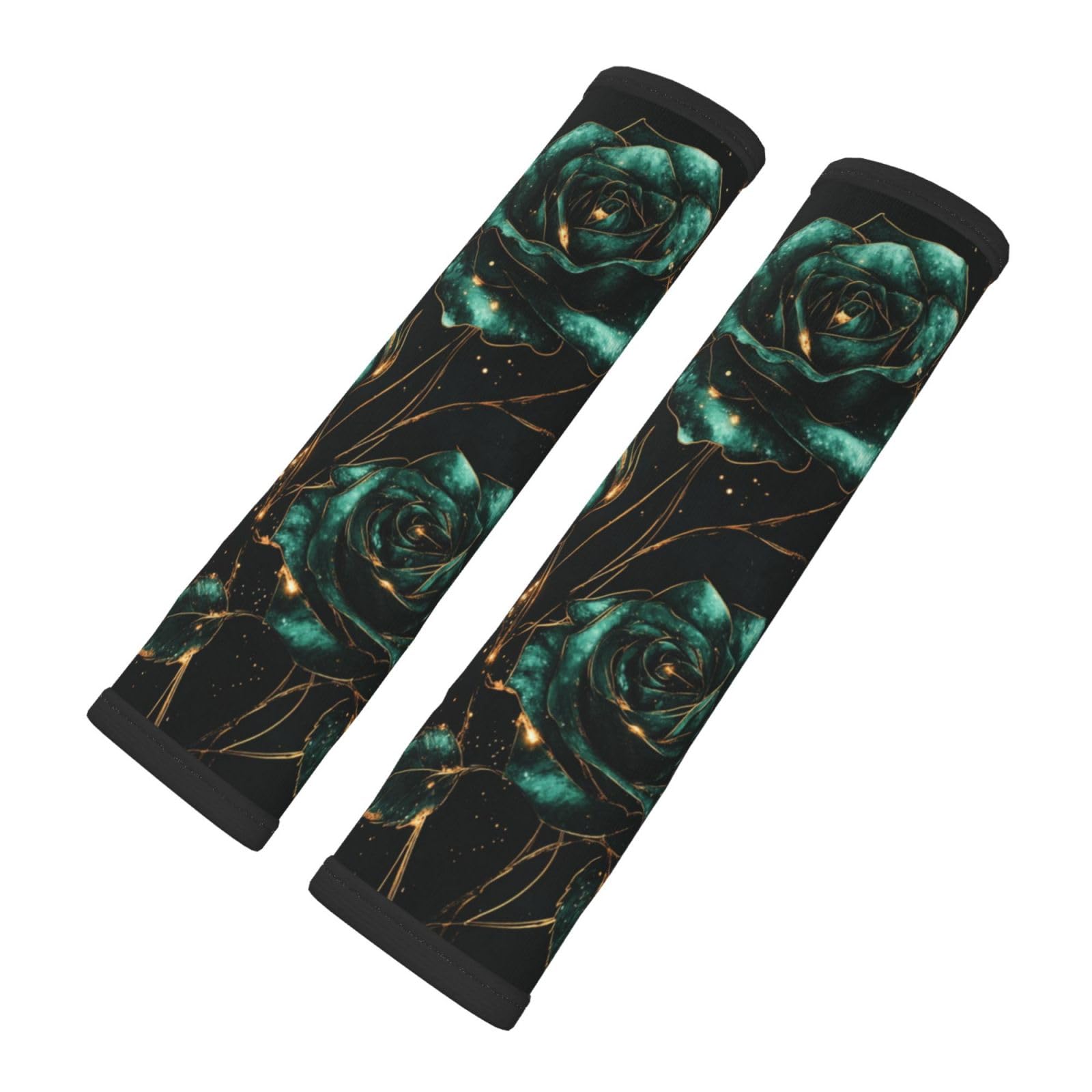 Three Emerald Green Roses Golden Lines Car Seat Belt Cover 2 Pack Seatbelt Strap Shoulder Pad Protector Universal Comfort for Car
