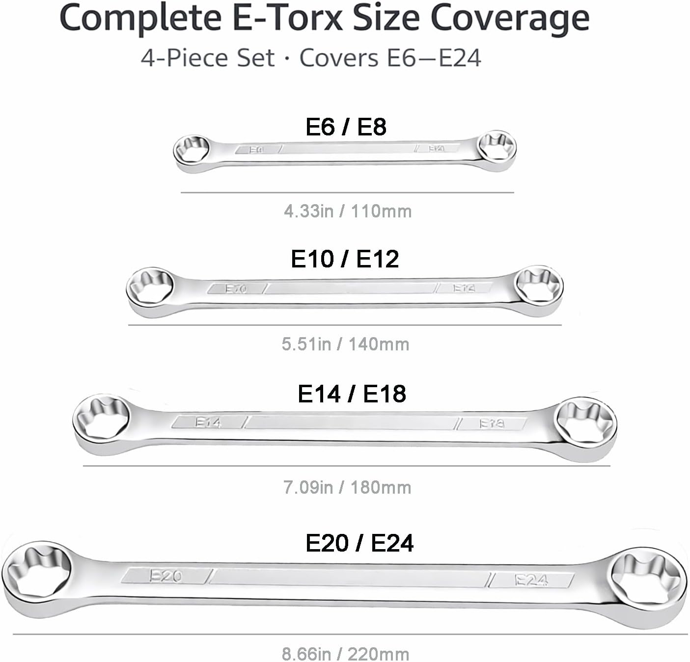 E Torx Wrench Set, Double Box End Torx Wrenches, E6-E24 (E6xE8, E10xE12, E14xE18,E20xE24) Professional Automotive & Mechanical Repair (Normal)