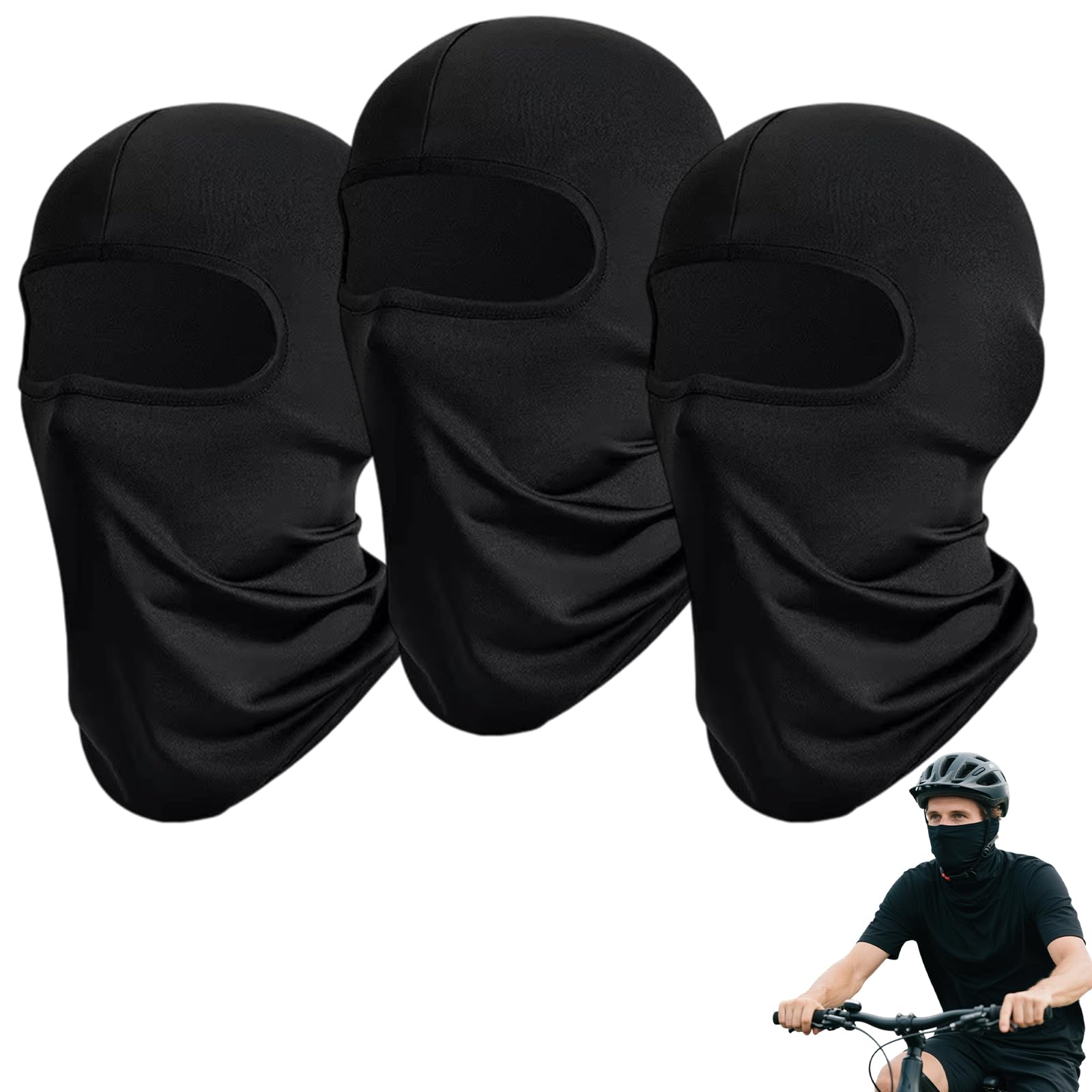 Máscara de Pasamontañas Protector UV para Bicicleta Motocicleta Esquí Hombre Mujer Negro (3 Piezas)