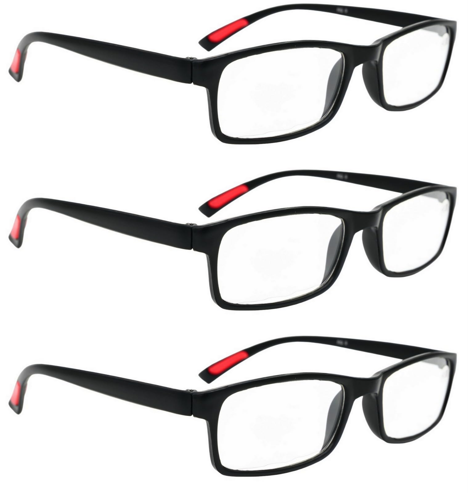 Fads & Fashions Unisex 3 X Black With Red 3 X Pairs Ultra-Lite Bendable Tr90 Material Reading Glasses +1.0+1.5 +2.0 +2.5 Available In 4 Mix N Match Colour Designs Rg9 (, +1.25)