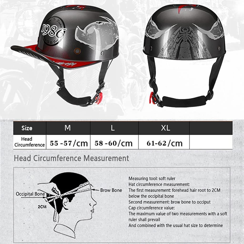 Vintage Motorcycle Helmet DOT Certified Summer Adults Open-Face Motorbike Half Helmets Retro Half Helmet Scooter Moped Baseball Cap Open Face Helmet for Men and Women-A|Medium : Automotive