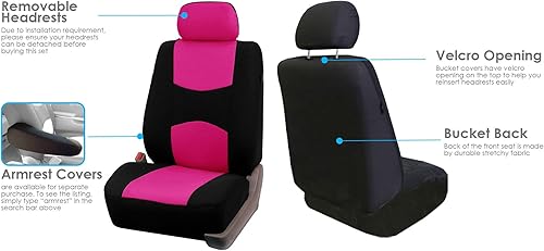 Miniatura 4 de Fundas de asientos para auto de tela lisa y almohadillas para cinturón y volante, diseño universal FH-FB050102 y FH2033, Rosado