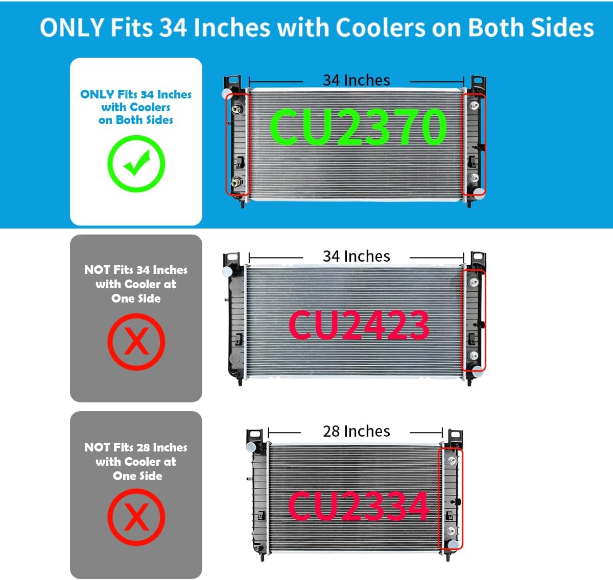 RAYTEN 2370 Radiator Compatible with Cadillac Escalade 6.0 V8 2002-2006, 34'' Radiator for Chevy Silverado 1500 2500 Suburban Tahoe 4.8 5.3 6.0L | 26mm Core Thickness
