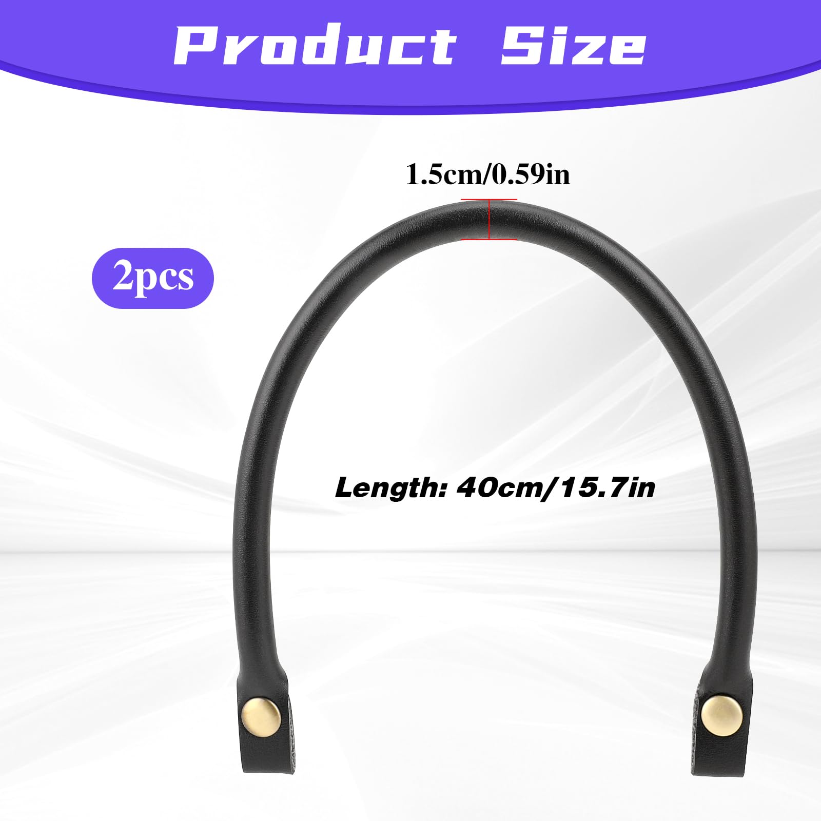 Leather Purse Handles Replacement, 2 PCS Black PU Leather Purse Straps with Metal Button for DIY Handbag Accessories, Art Crafts Bag Making Supplies
