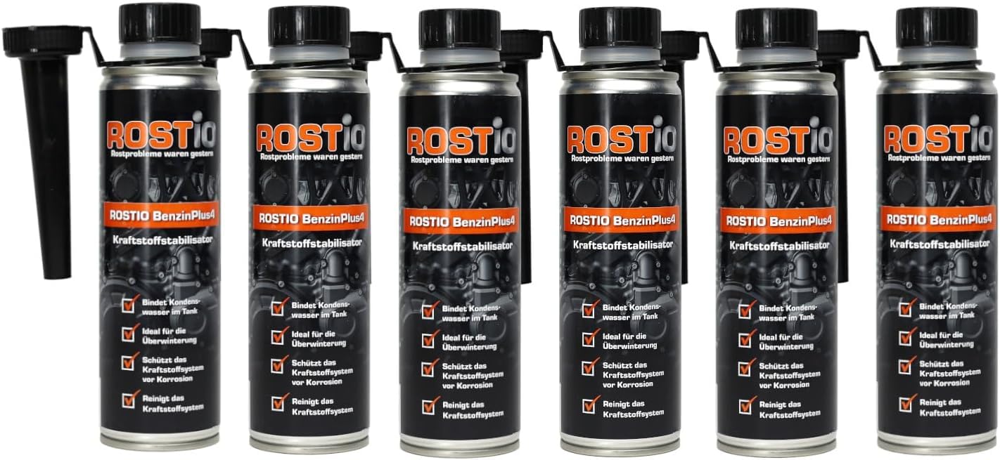 Rostio Aditivo de gasolina Plus4, estabilizador de combustible y limpiador de sistemas de motor, limpiador de motor de combustible, limpieza de inyectores y válvulas, tamaño: 6 botellas