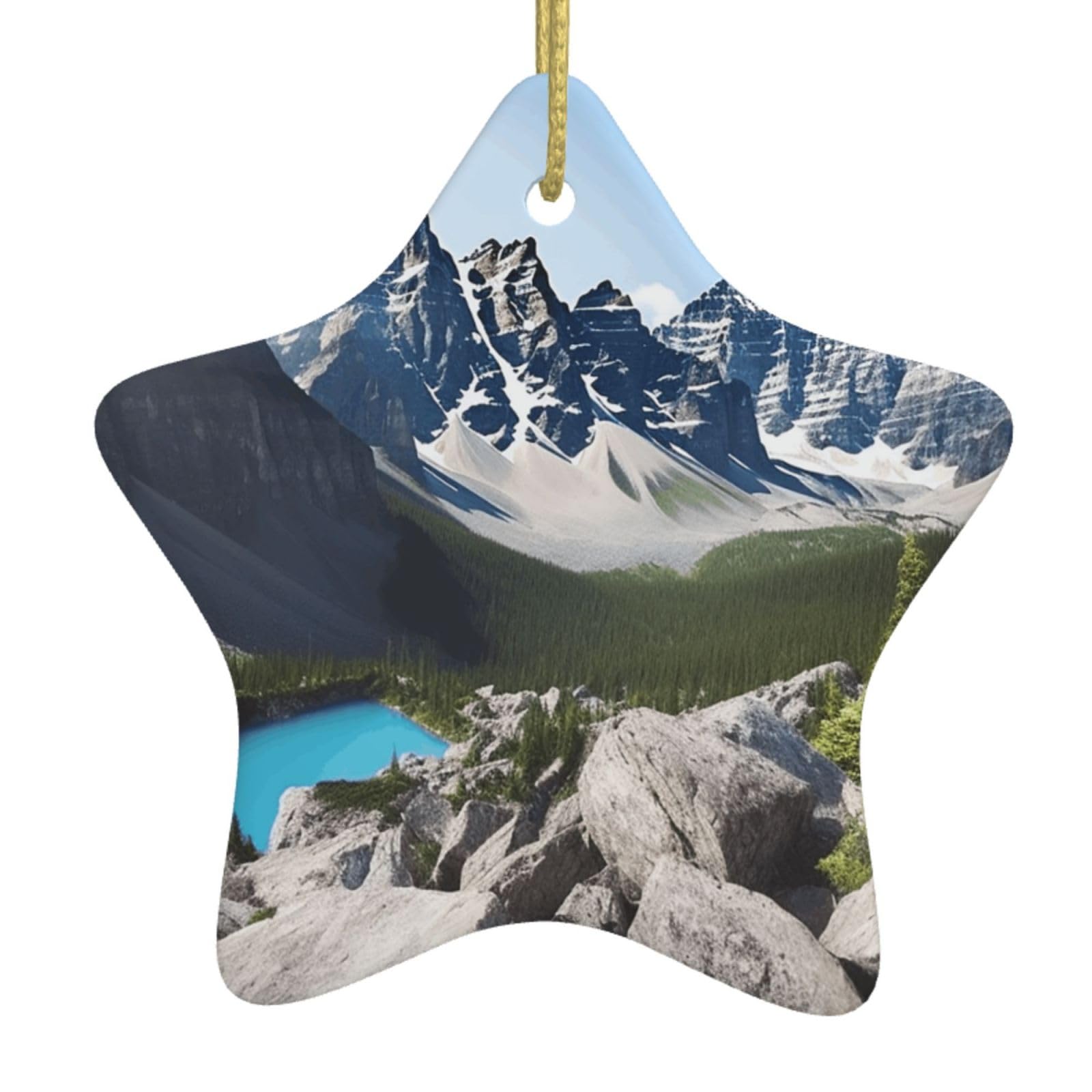 Ceramic Christmas Tree Hanging Ornaments with Gold Ropes Christmas Tree Decorations Star Ceramic Mountains Pendant Keepsake Decorations for Holiday Xmas Gift Ideas