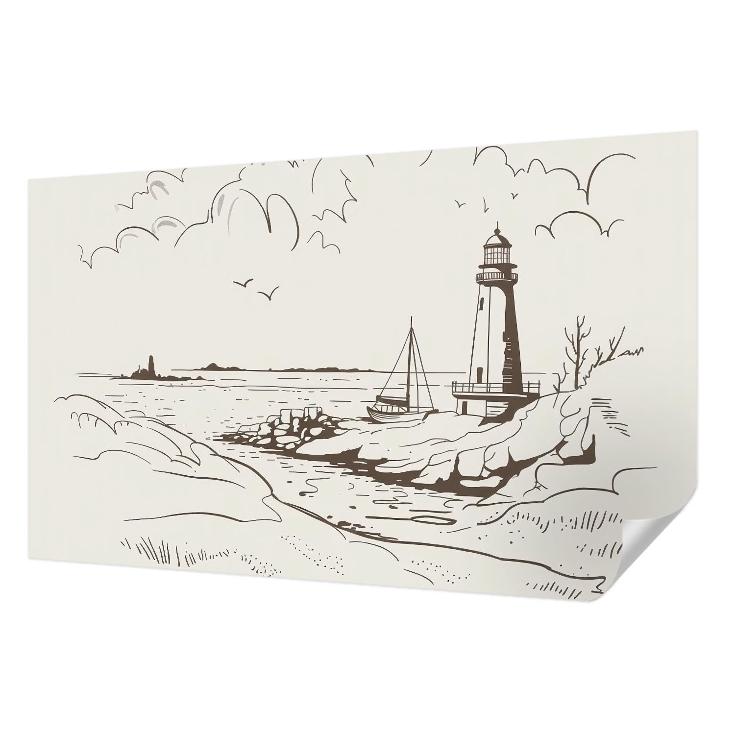 Papier peint adhésif motif paysage côtier décoration murale de salon