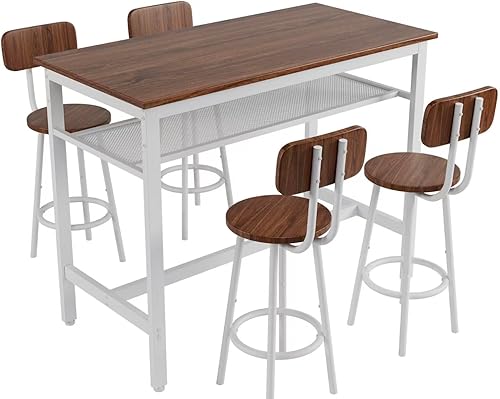 Miniatura 5 de 5 Bar Table Set, Kitchen Bar Table and Chairs Set of 4, Metal Counter Height Table with Stools for Dining Room, Living Room Breakfast Table