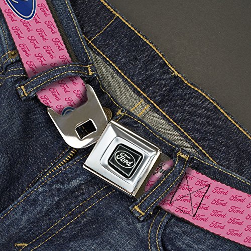 Buckle-Down Seatbelt Belt - Ford Oval w/Text PINK REPEAT - 1.0" Wide - 20-36 Inches in Length2