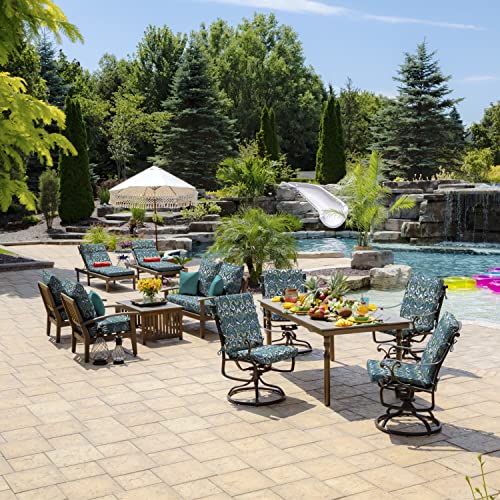 Image of Arden Foam Patio Dining Outdoor Chair Cushions, 20 x 44, Premium High-Density Foam, Never Flattens, Weather-Proof for Outdoor Chairs, Sapphire Aurora Blue Damask