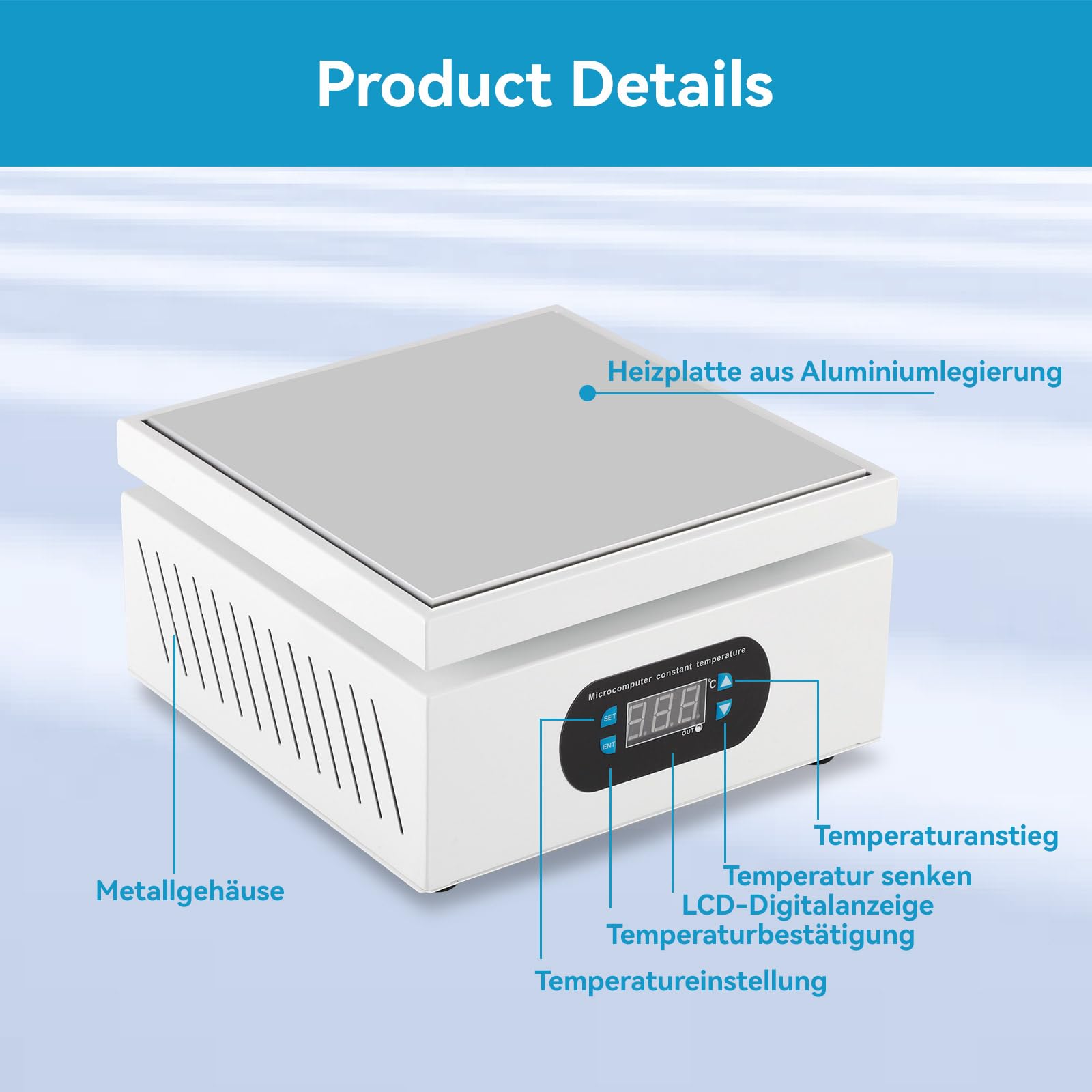 Heizplatte Löten 550W LED Mikrocomputer 150x150mm Alu 0-400°C für SMD Lötstation PCB Heizplatte