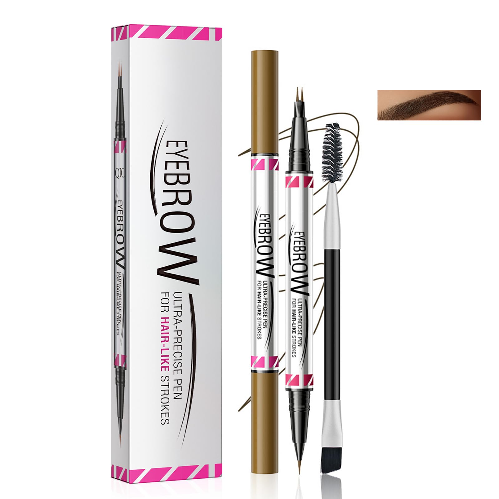 Eyebrow Ultra-Precise Pen for Hair-Like Strokes & Natural Fill, Dual-Ended Fine Tipped Micro Brush & Spoolie