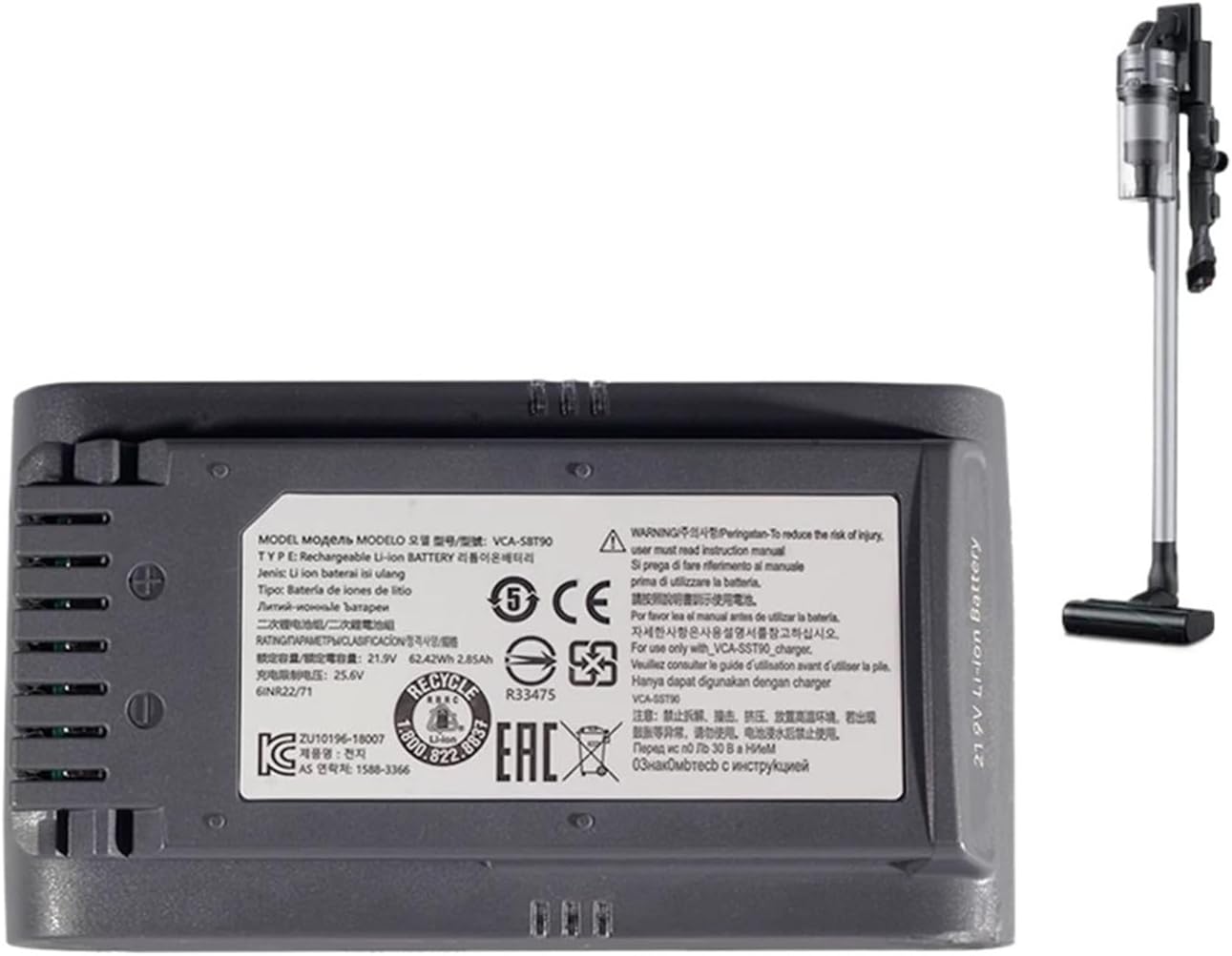 ​​Handheld Vacuum Battery, Compatible with Samsung Jet90, for VS20R9074S2 VS20T7551P5 Models, VCA-SBT90 High Capacity Rechargeable Power Pack(5000mAh)