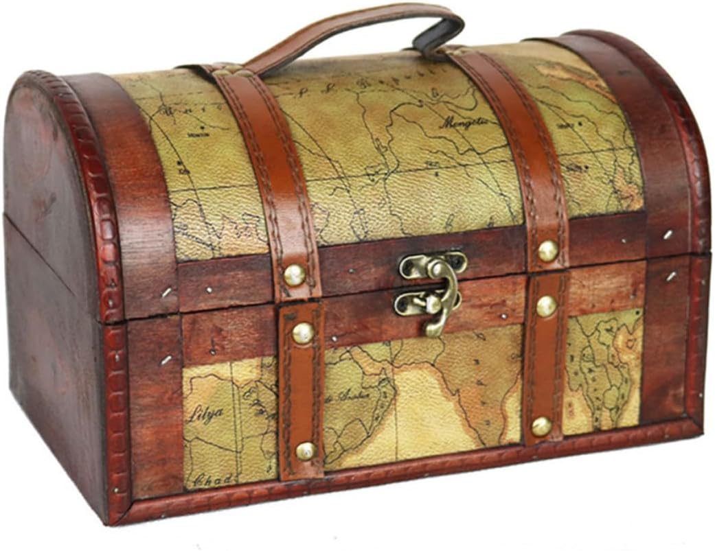 Antique Random Color for Rings and Jewelry with Retro Buckles Wooden Treasure Chest Storage Box Timber Material Decorative Storage and Display Props for Living Rooms and Gifts
