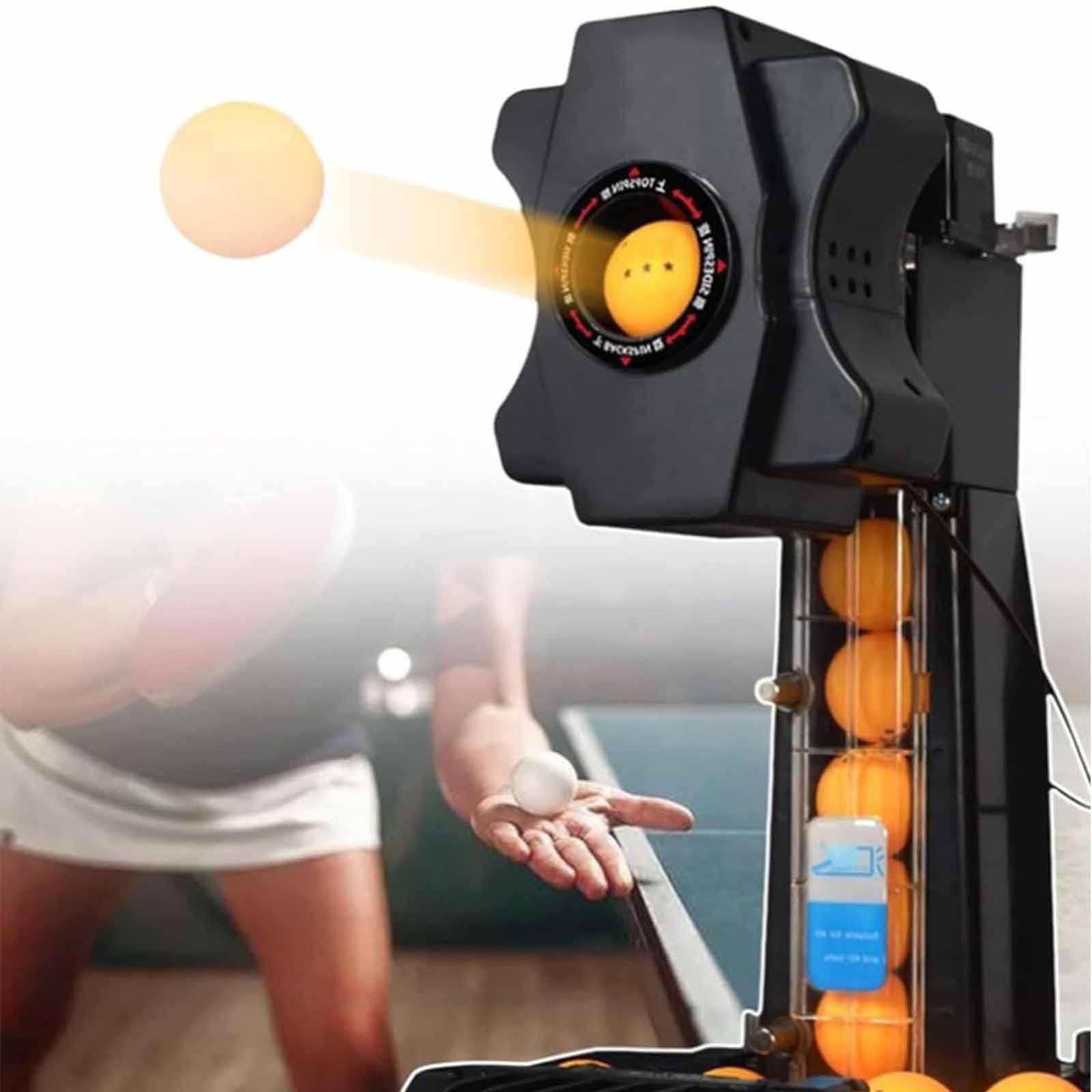 Robot da Ping Pong,Macchina Automatica per Palline da Ping Pong con Rete per Raccolta delle Palline per Allenamento,9 Diverse Palline Rotanti per Allenamento Ed Esercizio con Telecomando