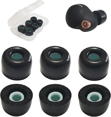 Puntas de espuma viscoelástica para auriculares Sony WF-1000XM4WF-C500 para Sony LinkBuds S WF-1000XM4, funda de carga, 3 pares, color negro