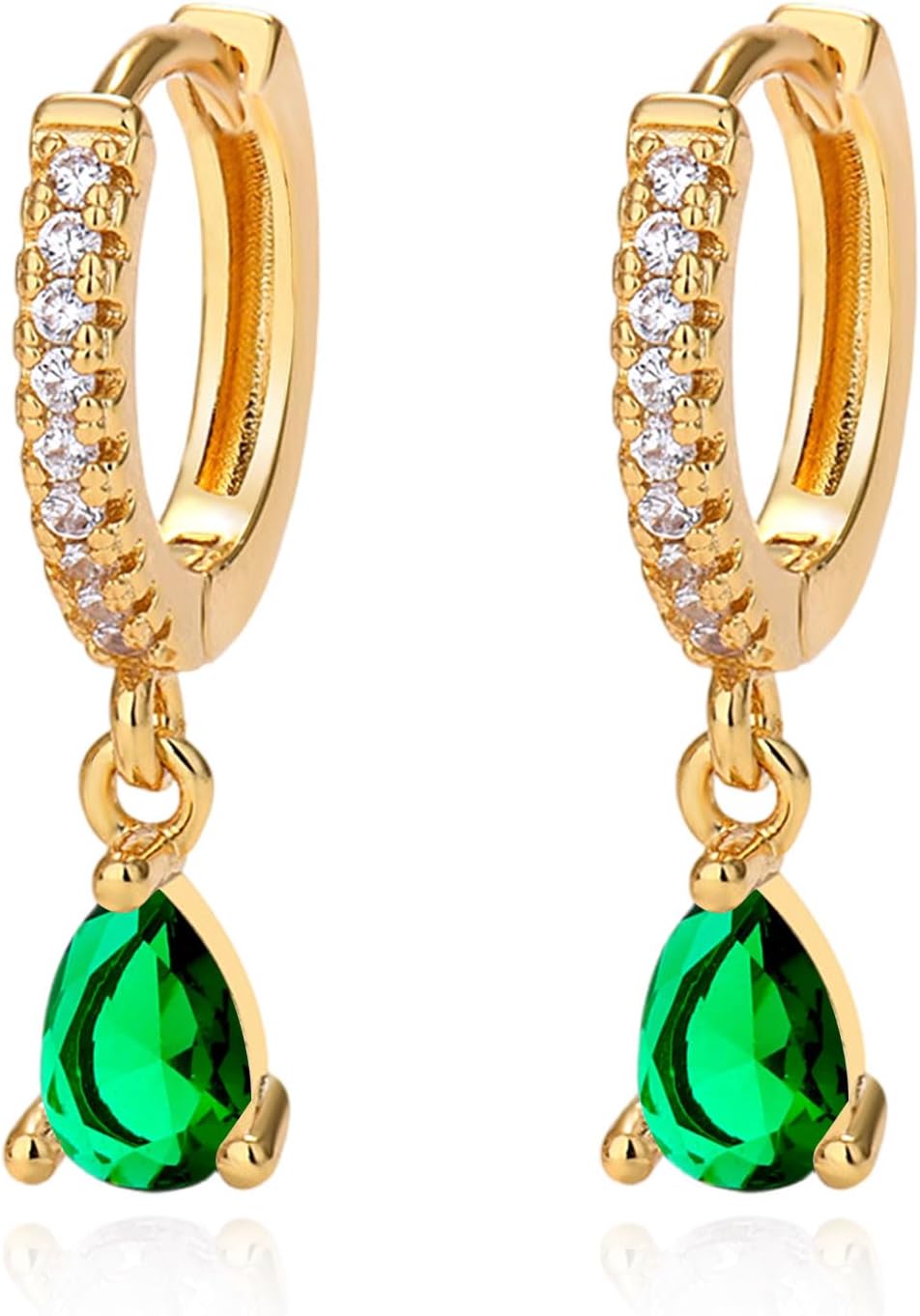 14K Gold Birthstone Trendy Dangle Earrings for Women Teardrop Small Hoop Huggie Hypoallergenic CZ Minimalist Open Earrings Jewelry For Women Gift