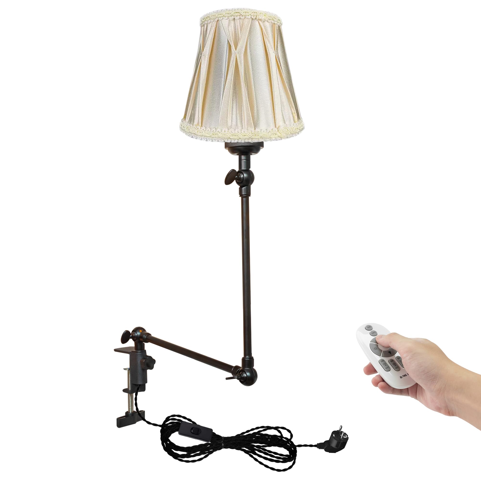 Klemmleuchte mit Fernsteuerung,1 Packung Leselampe mit 2,5 m Kabel, Dimmbar Nachttischlampe,Augenpflege Schreibtischlampe für Büro Heimgebrauch, E27 Lampenhalterung - DZ0330/9