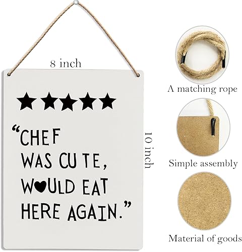 Miniatura 5 de Letrero de cocina con texto en inglés "Chef Was Cute Would Eat Here Again", decoración de pared en blanco y negro, 8 x 10 pulgadas