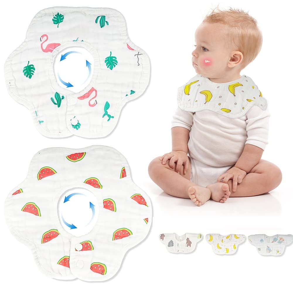 BabyGo Muslin Cotton Baby Bibs | 6-Layer Soft & Absorbent Feeding Bibs for Infants & Toddlers, Washable, Reusable & Gentle on Baby’s Skin | Set of 3 (Cherry Print, Multicolor)-image-43