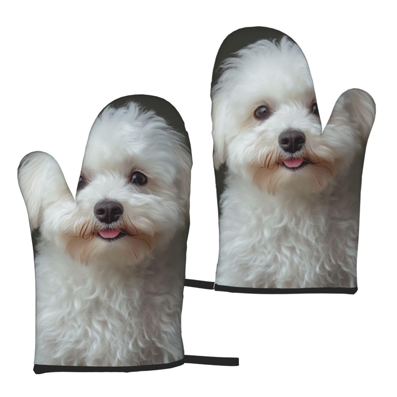 Bichon Frise Dog Printed Oven Mitts Sets 2 PCS Heat Resistant and Non-Slip Glove Potholder for Kitchen Cooking Baking Grilling