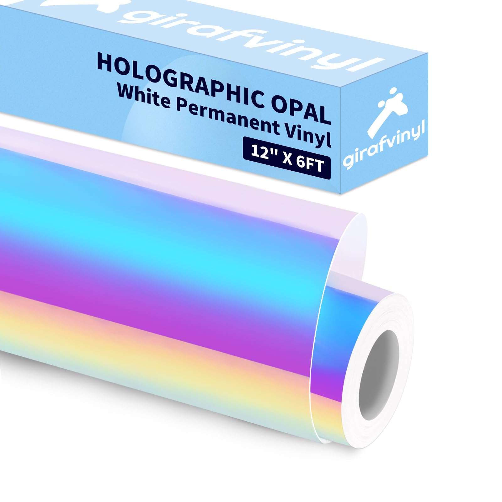 GIRAFVINYL White Holographic Opal Permanent Vinyl, Premium Iridescent Vinyl with Protective Film, for Christmas Decor & DIY Gifts, Durable & Waterproof