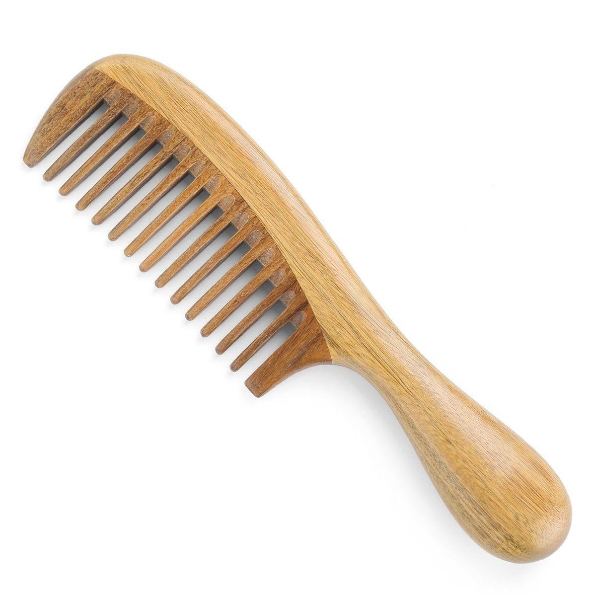 Pettine per capelli fatto a mano a denti larghi, pettine in legno di sandalo verde naturale, (1 pz.)