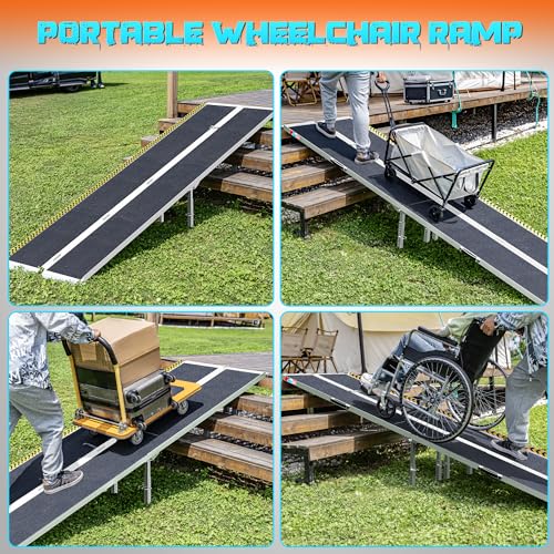 Image of WHALEMOTOR Portable Wheelchair Ramp 10FT, Anti-Slip Aluminum Folding Portable Ramp, Wheelchair Ramps for Home, Weight Capacity Up to 800 LBS, Loading Dock Plates, Black