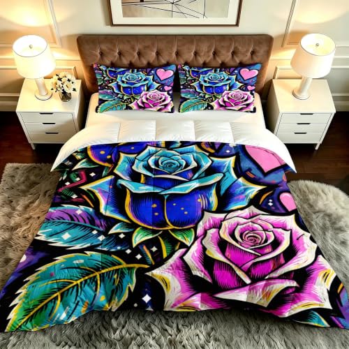 Edredón Estampado 150x200 Rosas Coloridas Relleno Algodón Hogar 2