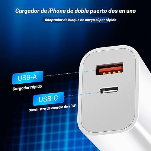 Miniatura 5 de Cargador rápido para iPhone, adaptador de carga AC de doble puerto, paquete de 2 bloques de cargador rápido de doble pared, bloque de cargador Apple