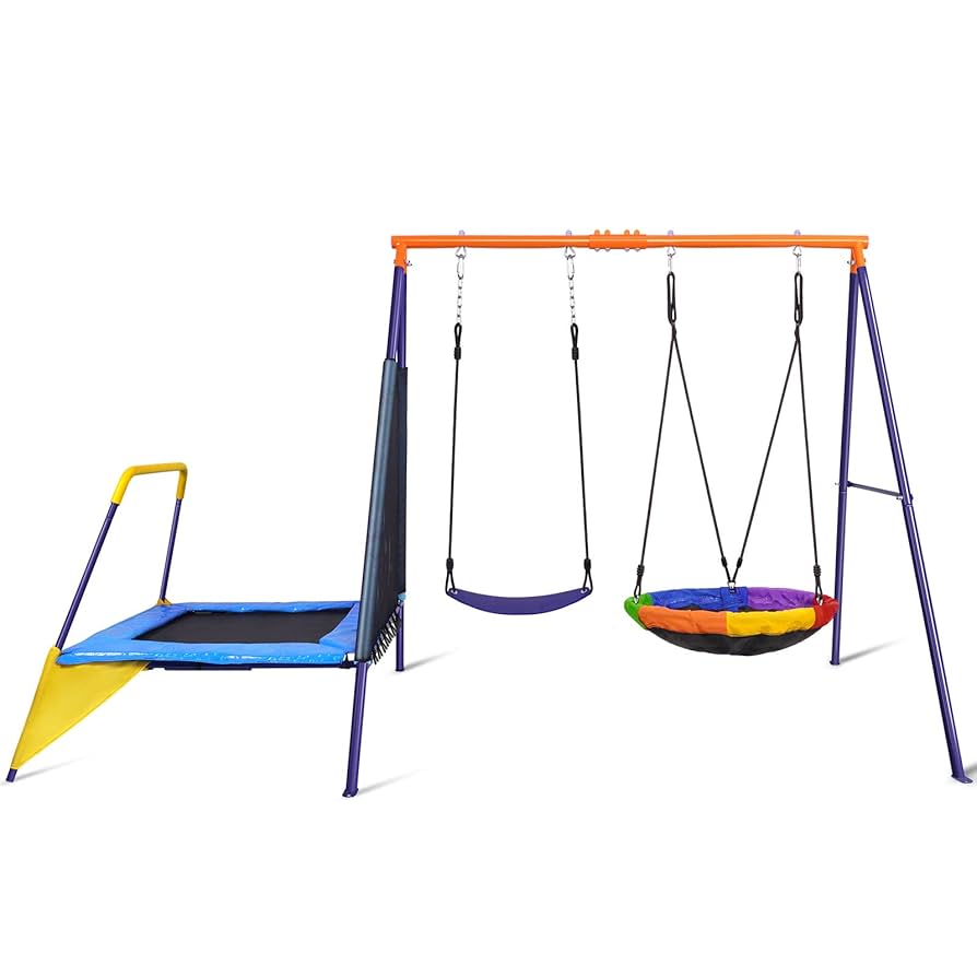 Amazon.com: Lunafun Swing Set for Backyard with Trampoline