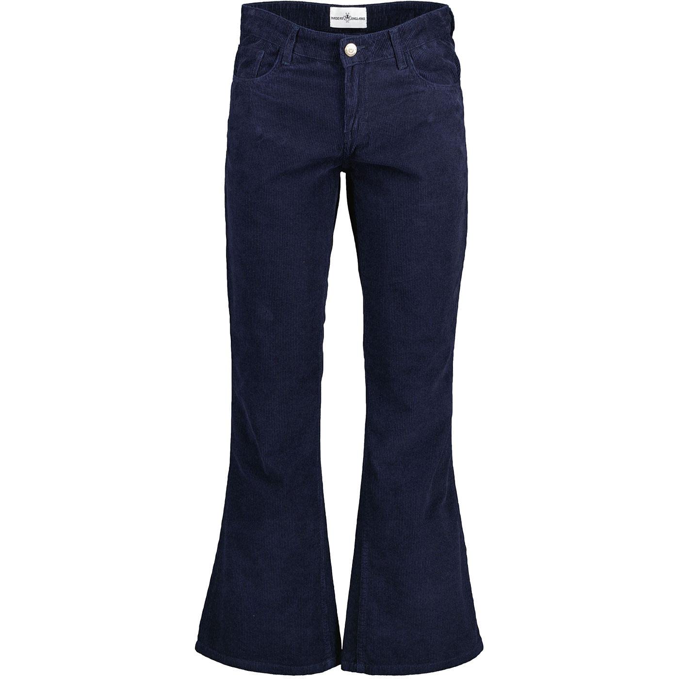 Madcap England Men's Retro Mod 60s 70s Flared Cord Flares Jeans Trousers Bootcut Bell Bottoms Killer MC296 (UK, Waist & Inseam, 32, 34, Navy)