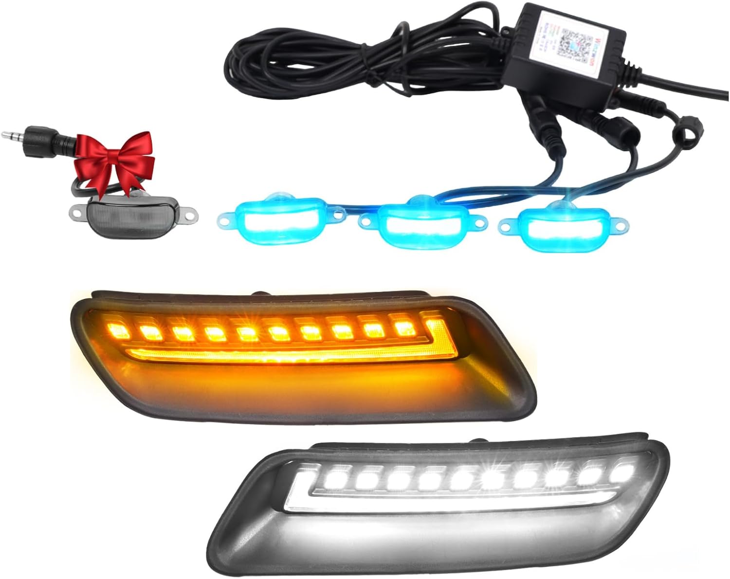 Led Hood Vent Lights and RGB Grill Light For Dodge Ram 1500 Accessories Bundle-Switchback DRL with Amber Turn Signal & Custom Grille lights
