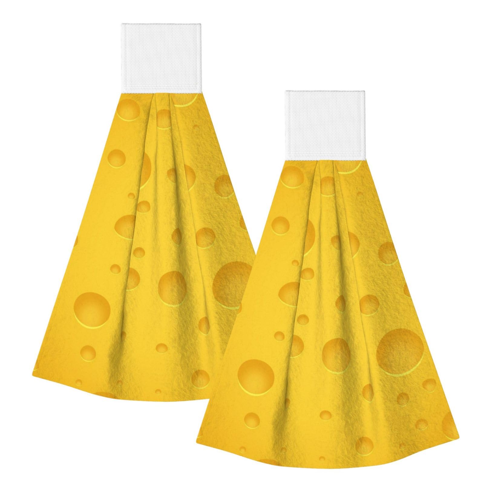 DOPKLNA Yellow Cheese, 2 Pcs Hanging Coral Fiber Hand Towels for Bathroom, Absorbent Kitchen Towels