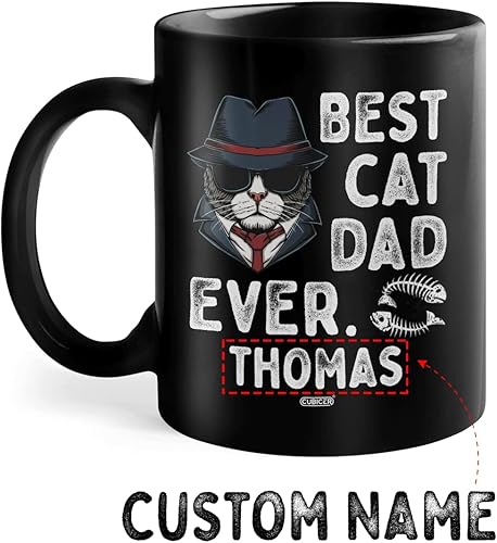 Miniatura 2 de Taza de café de cerámica negra personalizada para amantes de los gatos, nombre personalizado, tazas grandes, regalos de Navidad para hombres, Día