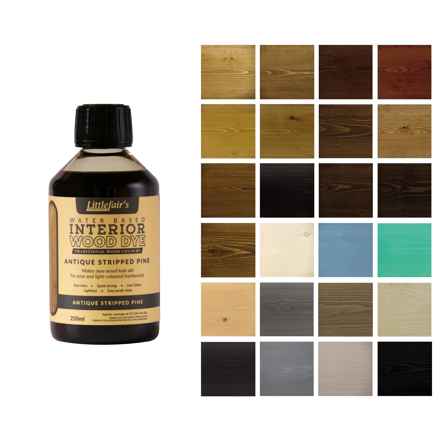 Wood Stain Water Based - 8.5oz/250ml - Indoor Furniture Stain Light & Dark Finishes - Special Non Toxic & Eco Friendly Formula - Wood Stain for Crafts - Color: Antique Stripped Pine