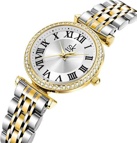 Miniatura 7 de SHENGKE SK Fashion - Reloj con detalles de cristal para mujer con números romanos, reloj con esfera de fácil lectura.