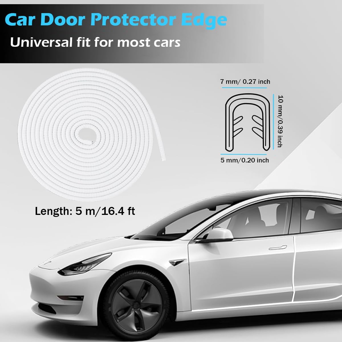 Car Door Edge Guards,16.4Ft (5M) Universal Rubber U Shape Edge Trim,Car Door Protector Edge,No Glue Automotive Door Edge Guard,Automotive Trim,for Cars,Bread car,SUV (White)