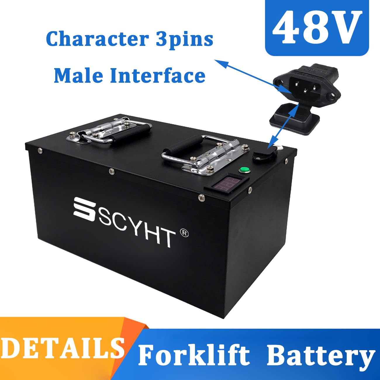 Batteria al litio 48V 60Ah 46Ah 50Ah Batteria LiFePO4 48V Batterie carrelli elevatori Batterie di ricambio per moto transpallet per motori 1000W a 2900W,48v46ah character 3pins