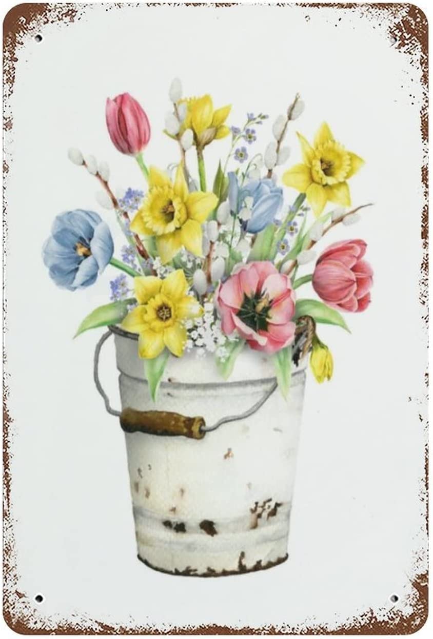 Daffodil Floral Bouquet Farmhouse Metal Spring Flowers Wall Decor Funny Decoration Tin Sign Wall Poster Decor Funny Retro Bar Coffee Pub Gift Wall Decor Sign 8x12 Inch