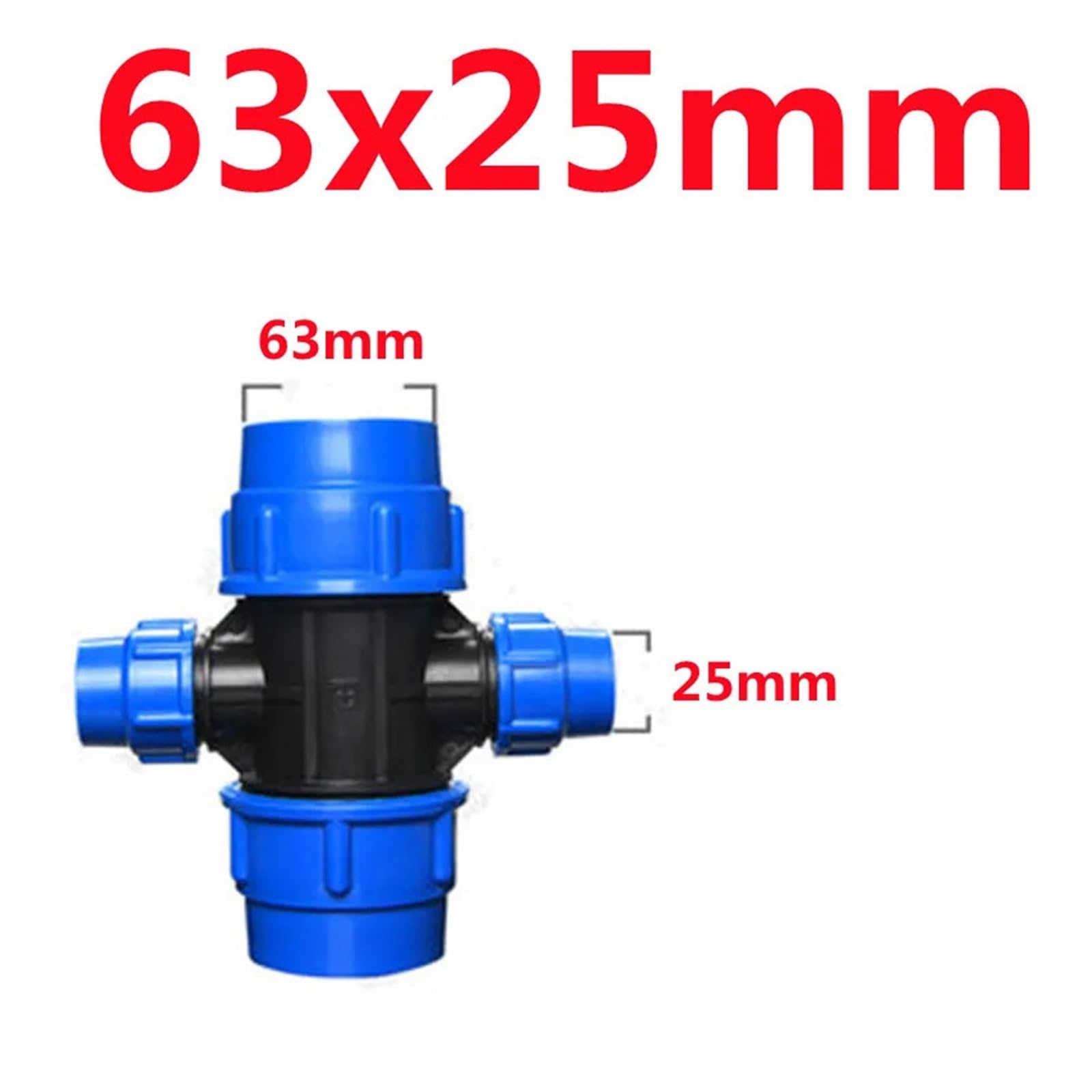 Raccordi in plastica PE Unione rapida Diametro variabile A quattro vie 20/25/32/40/50/63mm Giardino Agricoltura Irrigazione con acqua di rubinetto(63x32mm Blue)