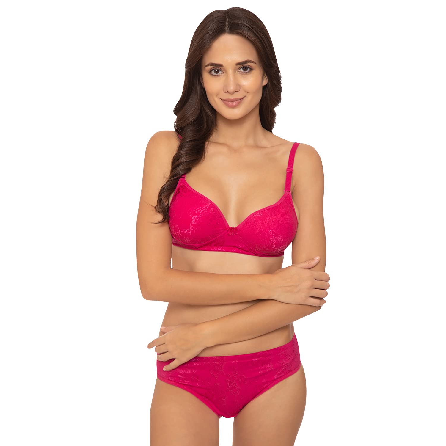 Heavily Padded - Semi Push-Up Bra - Polyamide Fabric - Balconette - Seamless, 3/4th Coverage, Wireless, Embroidered Lace on Cups with Halter Straps-image-42
