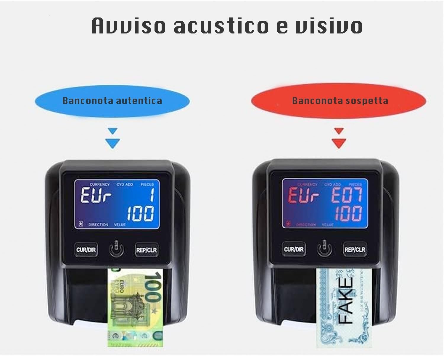 SQUADO Detector de dinero falso verificación billetes falsos EURO con batería recargable y cuenta billetes portátiles detector para dinero