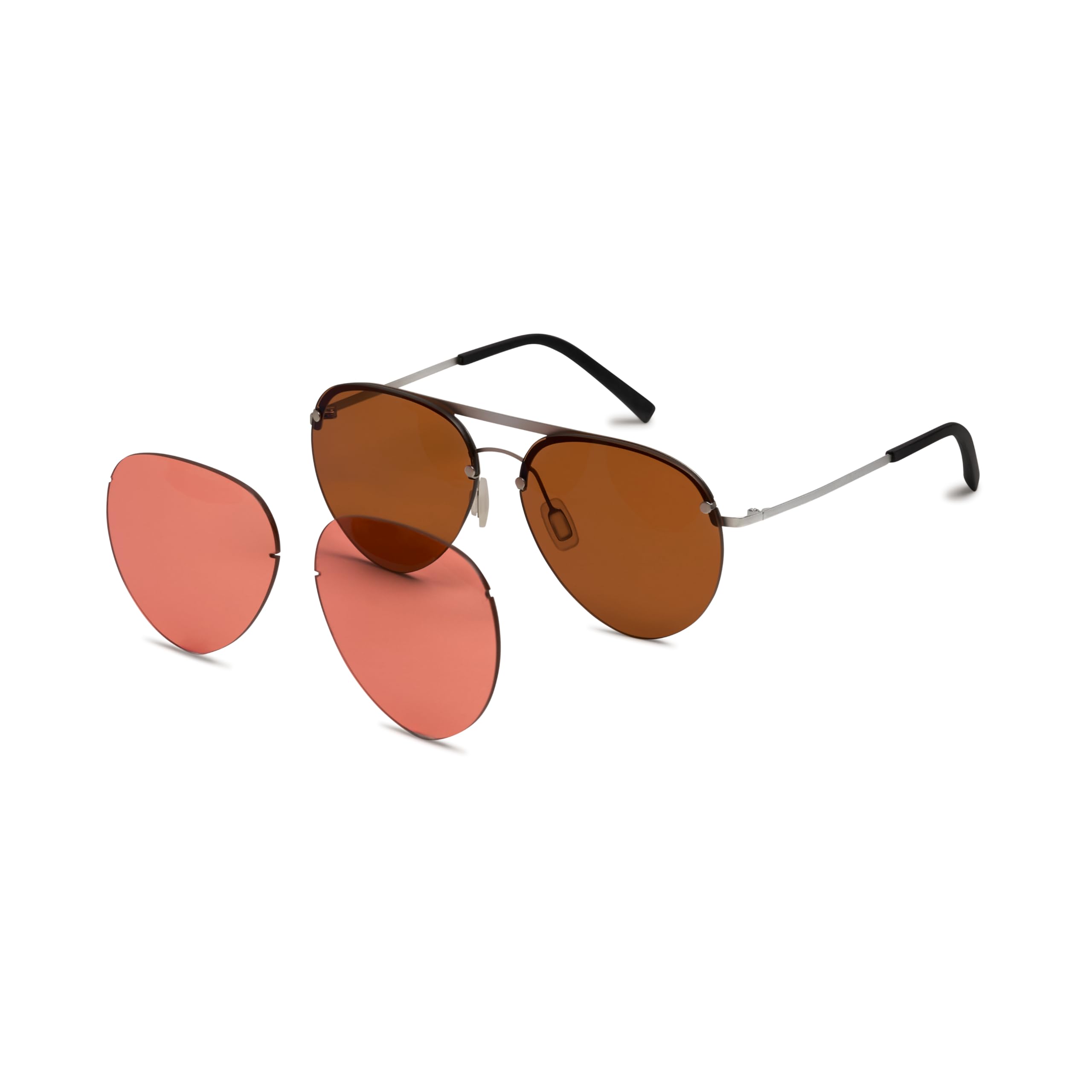 BRADDELL FL-41 Rose Aviator Ultra Thin Migraine Light Sensitivity Glasses for Fluorescent LED Glare, Photophobia and Computer Screens with Interchangeable FL-60 Lenses (Large)