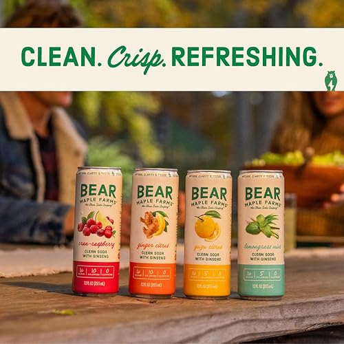 Miniatura 7 de Bear Maple Farms Clean Soda, enfoque natural y claridad de ginseng, sin cafeína, 5-10 calorías por porción, endulzado naturalmente, lata de 12