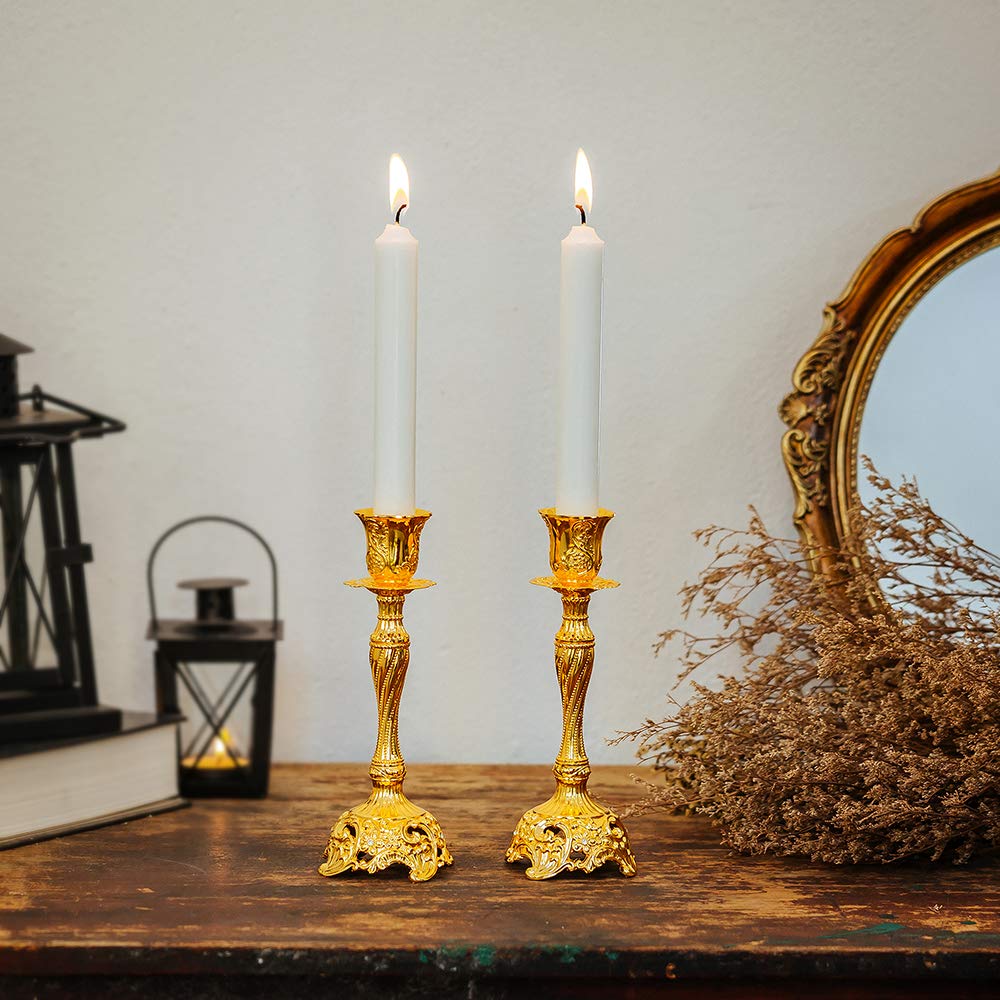 Sziqiqi Set di 2 Candelieri Candelabri Candelabro Portacandele in Oro Cromato Metallo per Soggiorno Tavolo da Pranzo Centrotavola Creativo, Oro