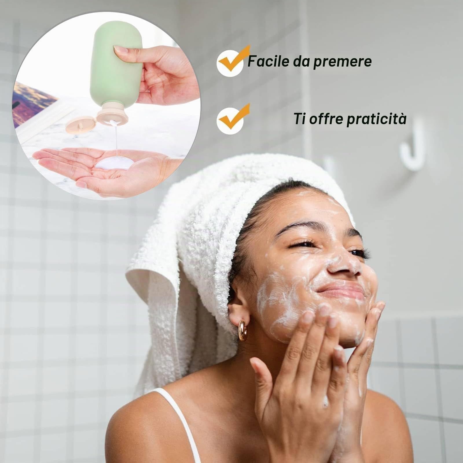 Bottiglie da Viaggio per Shampoo 200ml 2 pezzi con erogatore a pompa e tappo flip, Flaconi da Viaggio Ricaricabili per Articoli da Toeletta, antiperdita per shampoo, bagnoschiuma e cosmetici